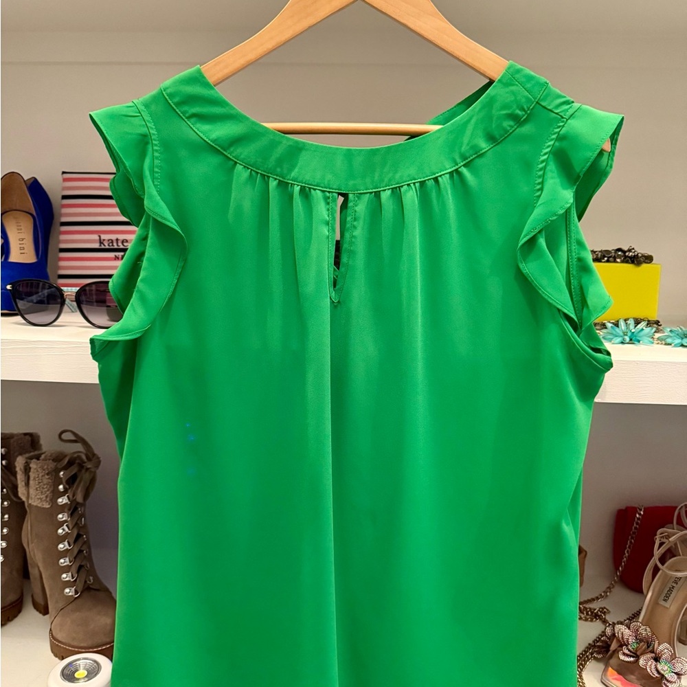New York & Company Vibrant Green Bow Back Blouse - Picture 4 of 5